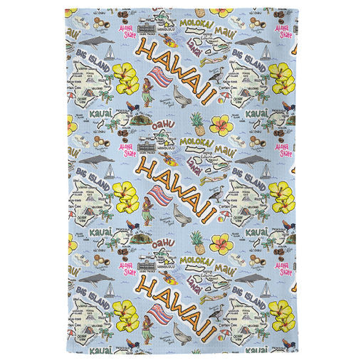 Fish kiss tea towel with Hawaii Map design