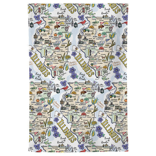 Fish kiss tea towel with Illinois Map design