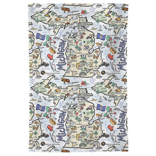 Fish kiss tea towel with Michigan Map design