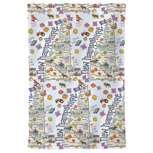 Fish kiss tea towel with New Hampshire Map design
