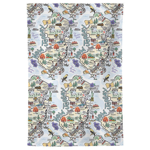 Fish kiss tea towel with New Jersey Map design