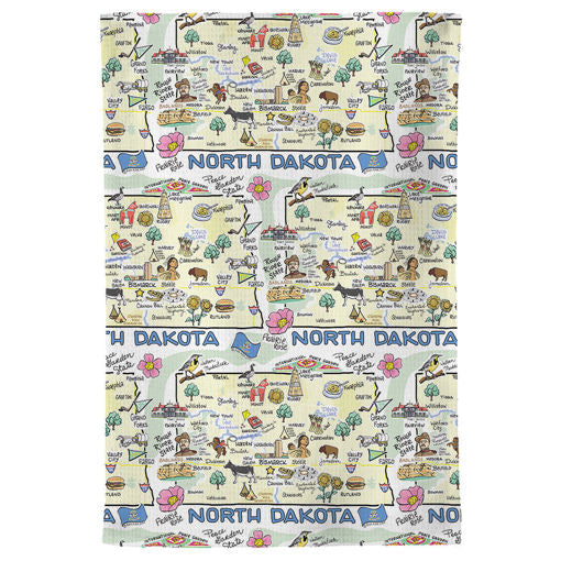 Fish kiss tea towel with North Dakota Map design