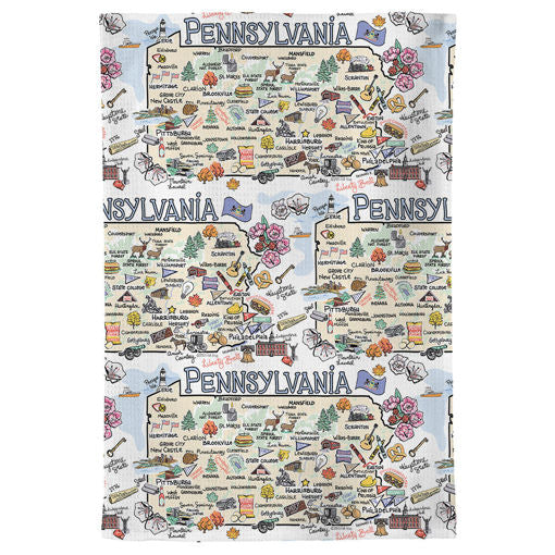 Fish kiss tea towel with Pennsylvania Map design