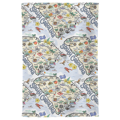 Fish kiss tea towel with South Carolina Map design