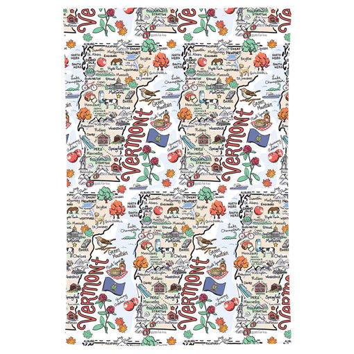 Fish kiss tea towel with Vermont Map design