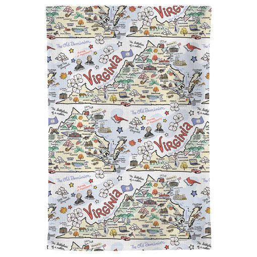 Fish kiss tea towel with Virginia Map design