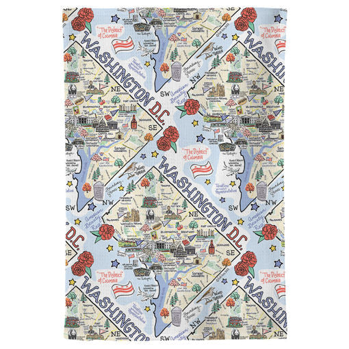 Fish kiss tea towel with Washington D.C. Map design