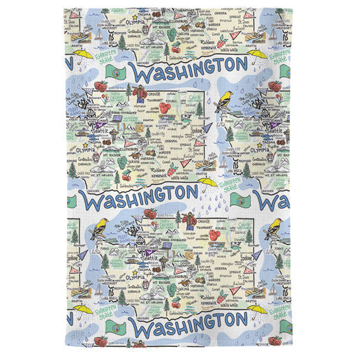 Fish kiss tea towel with Washington Map design