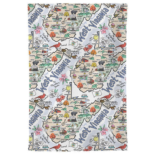 Fish kiss tea towel with West Virginia Map design