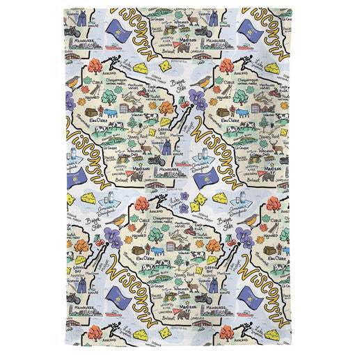 Fish kiss tea towel with Wisconsin Map design