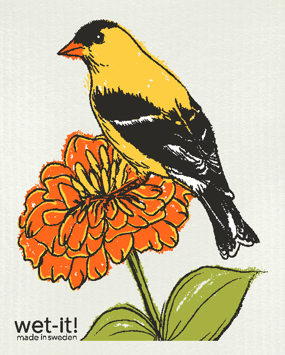 Swedish Dish cloth with American Goldfinch design