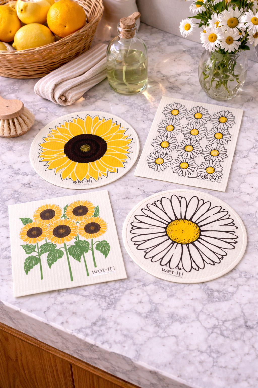 All Round Flowers Set of 4 Swedish Dishcloths