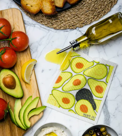 swedish dish cloth with avocado design