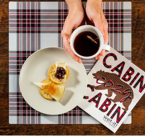 Swedish dish cloth with Cabin Cozy Cabin design