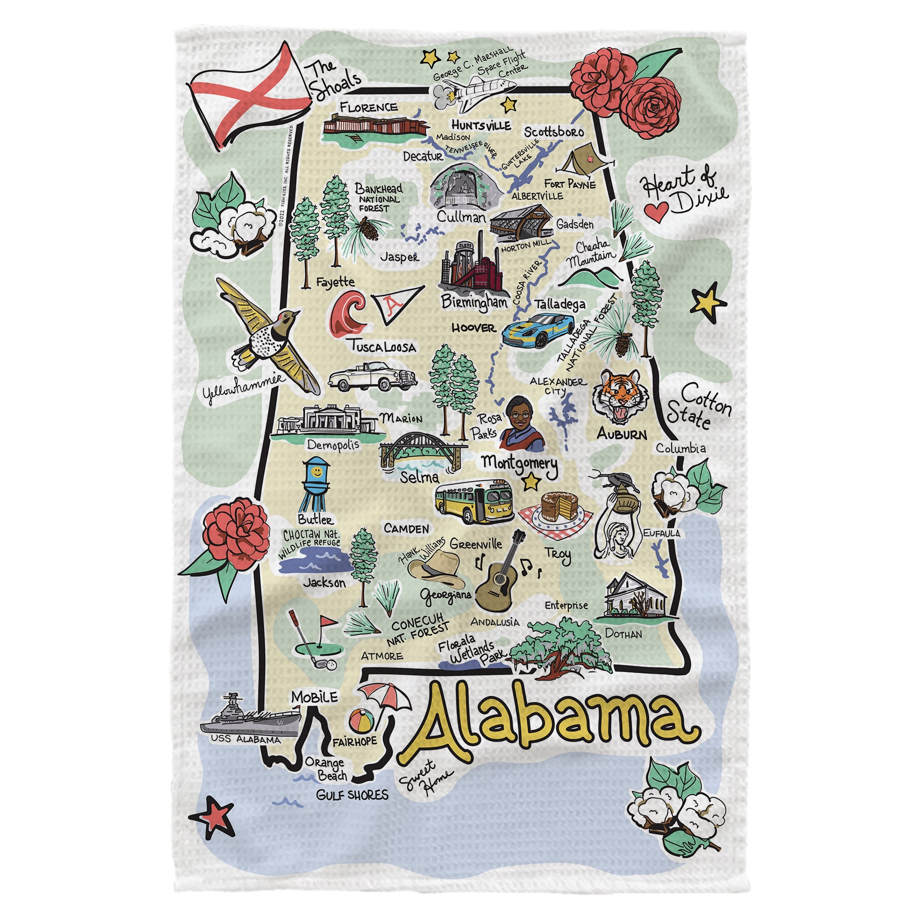 Microfiber Kitchen Towel with Alabama Map Design