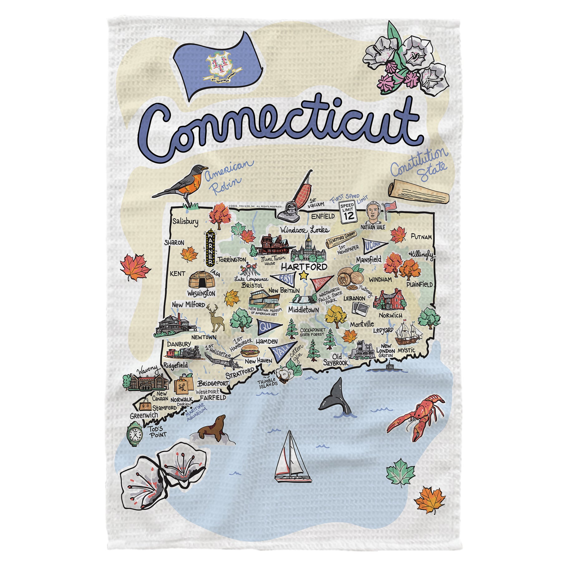Microfiber Kitchen Towel With Connecticut Single Map Design