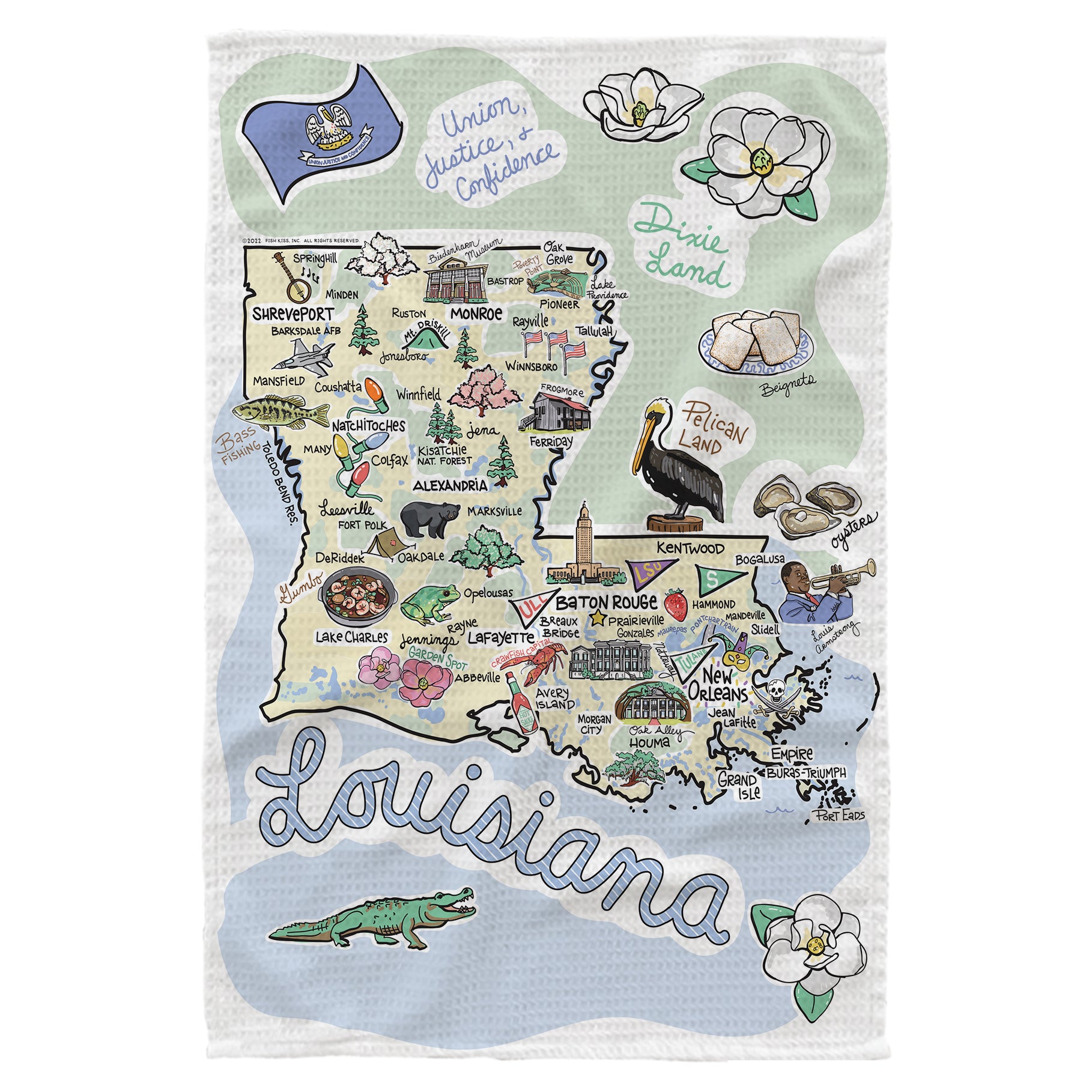Microfiber Kitchen Towel With Louisiana Single Map Design