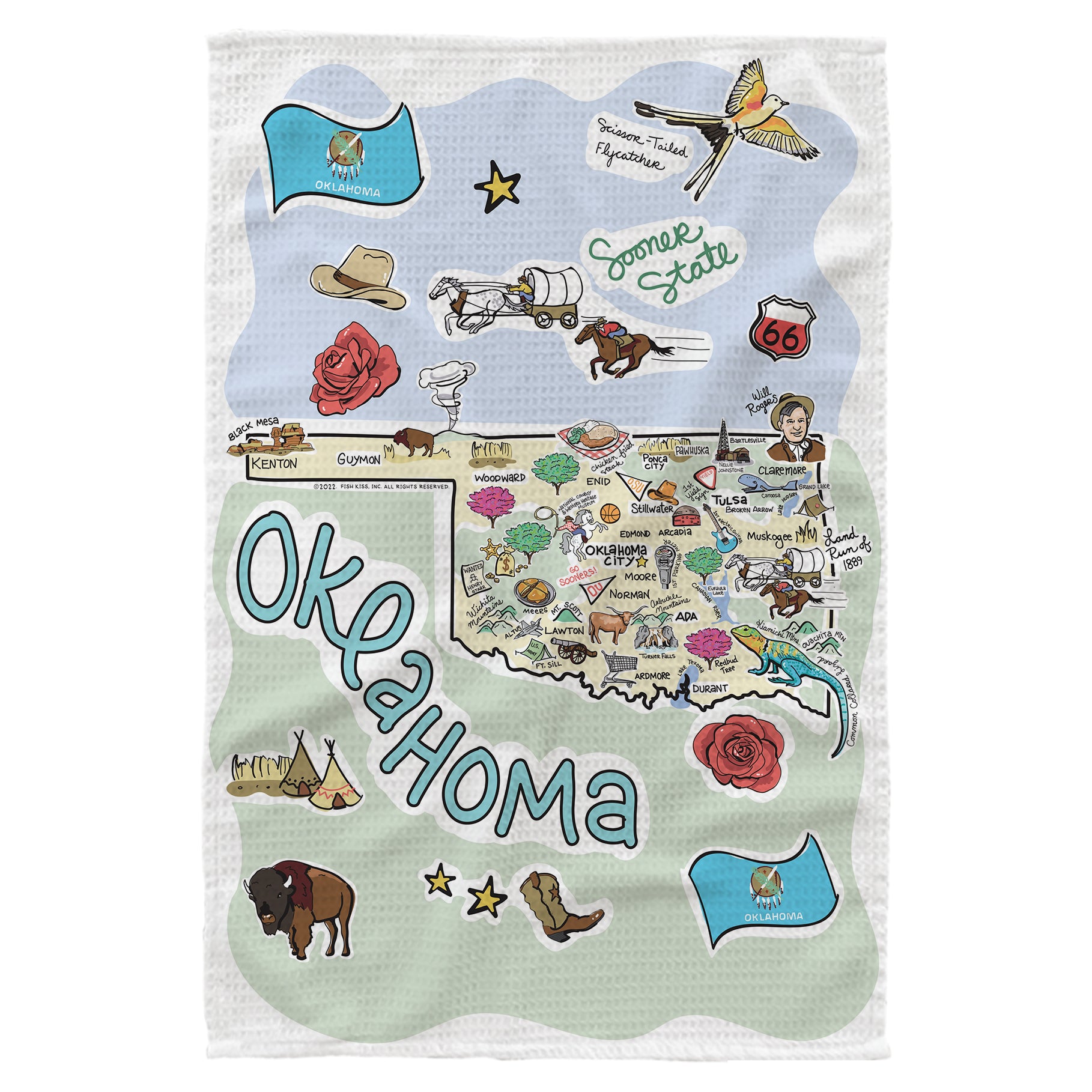Microfiber Kitchen Towel With Oklahoma Single Map Design