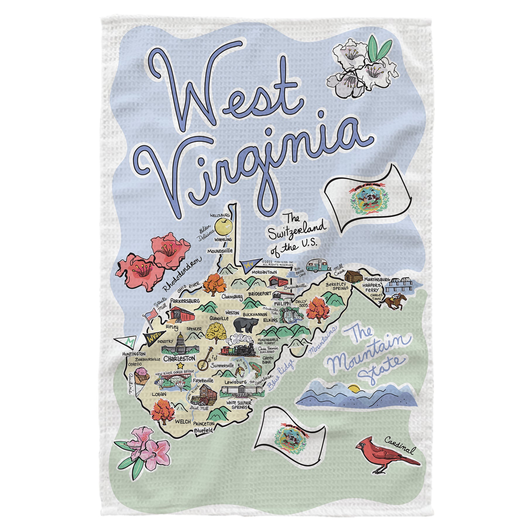 Microfiber Kitchen Towel With West Virginia Single Map Design