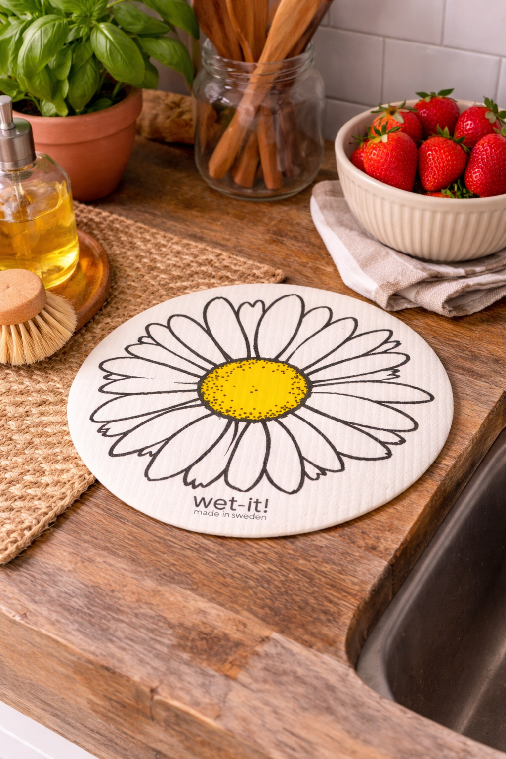 Daisy round Swedish Dishcloth