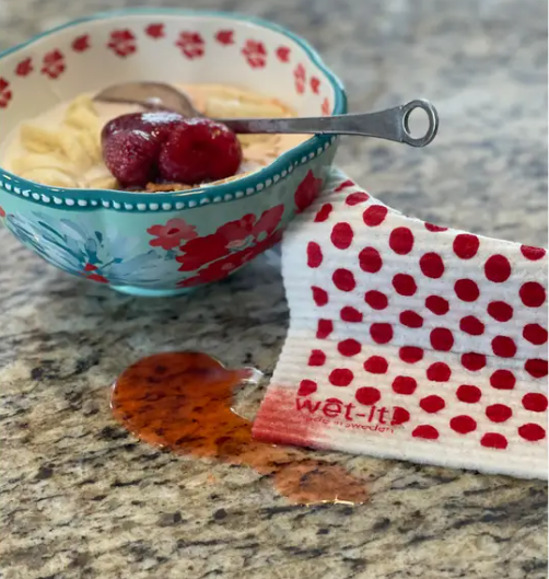 swedish sponge cloth with red dots design