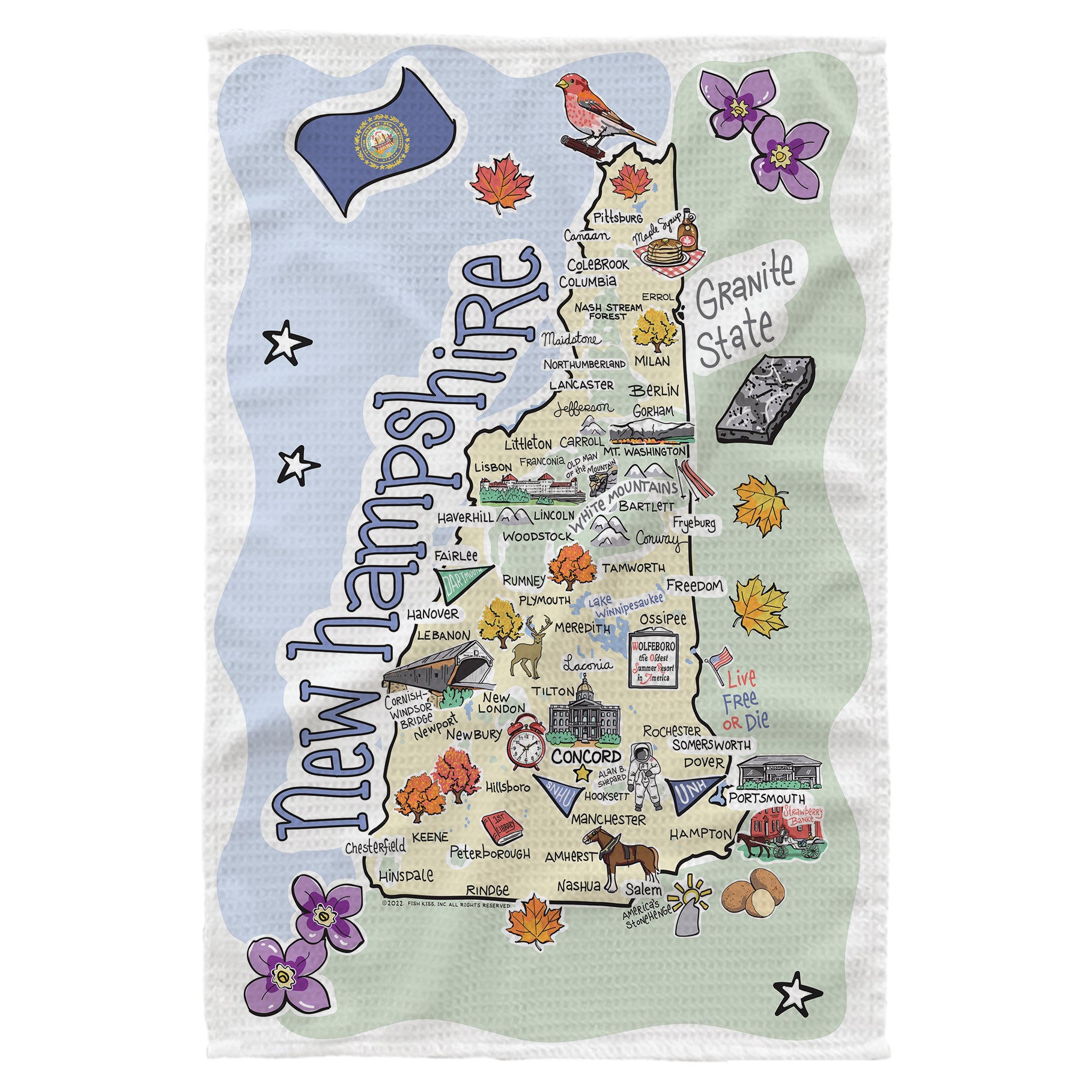 Microfiber kitchen towel with New Hampshire single map design