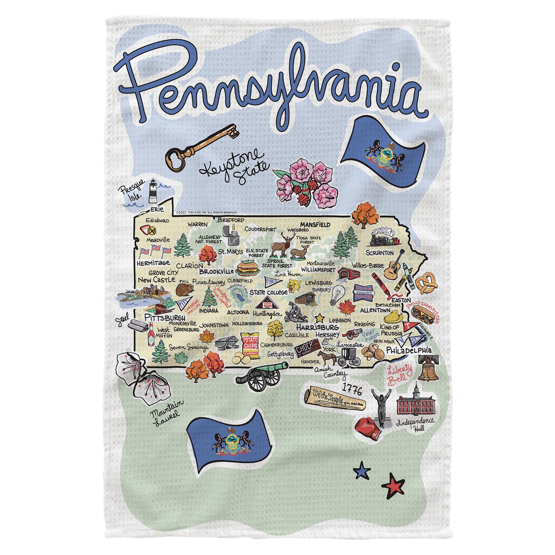 Mcrofiber kitchen towel with Pennsylvania single map design