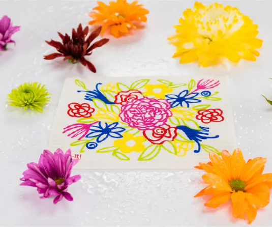 Swedish dish Cloth with Flower Bouquet Design