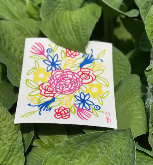 Swedish dish Cloth with Flower Bouquet Design