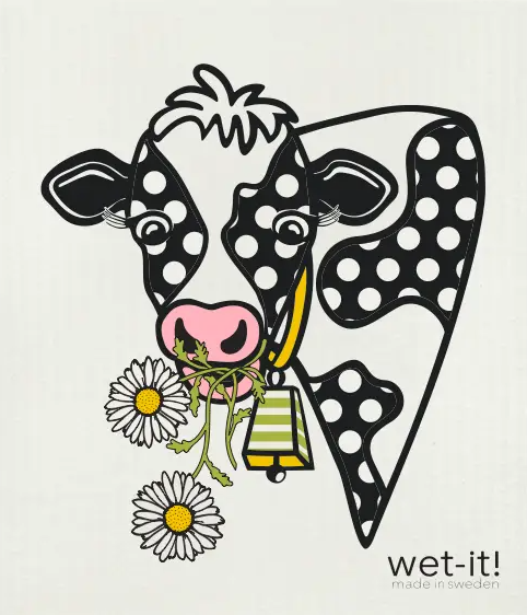swedish dish cloth with happy holstein design