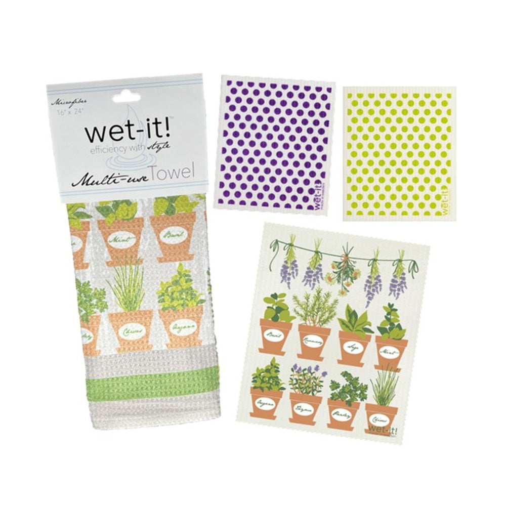 Herbs Tea Towel/Wet-it Bundle (4-Pack)