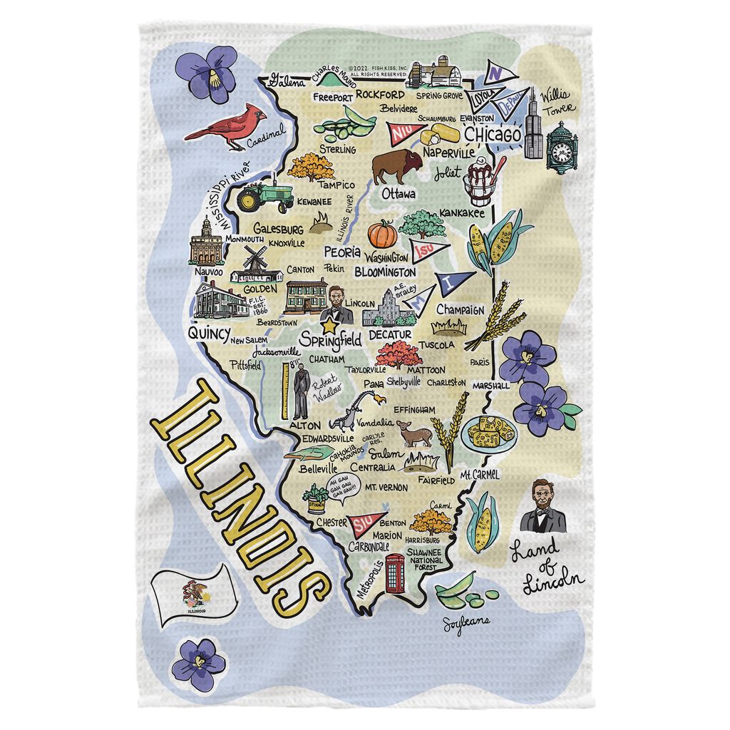 Illinois Single Map Kitchen Towel