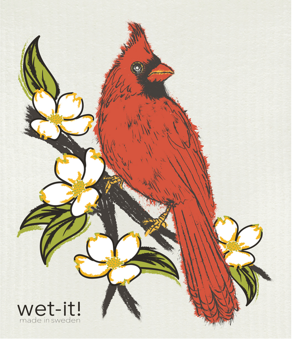 Swedish Cloth with Northern Red Cardinal bird design