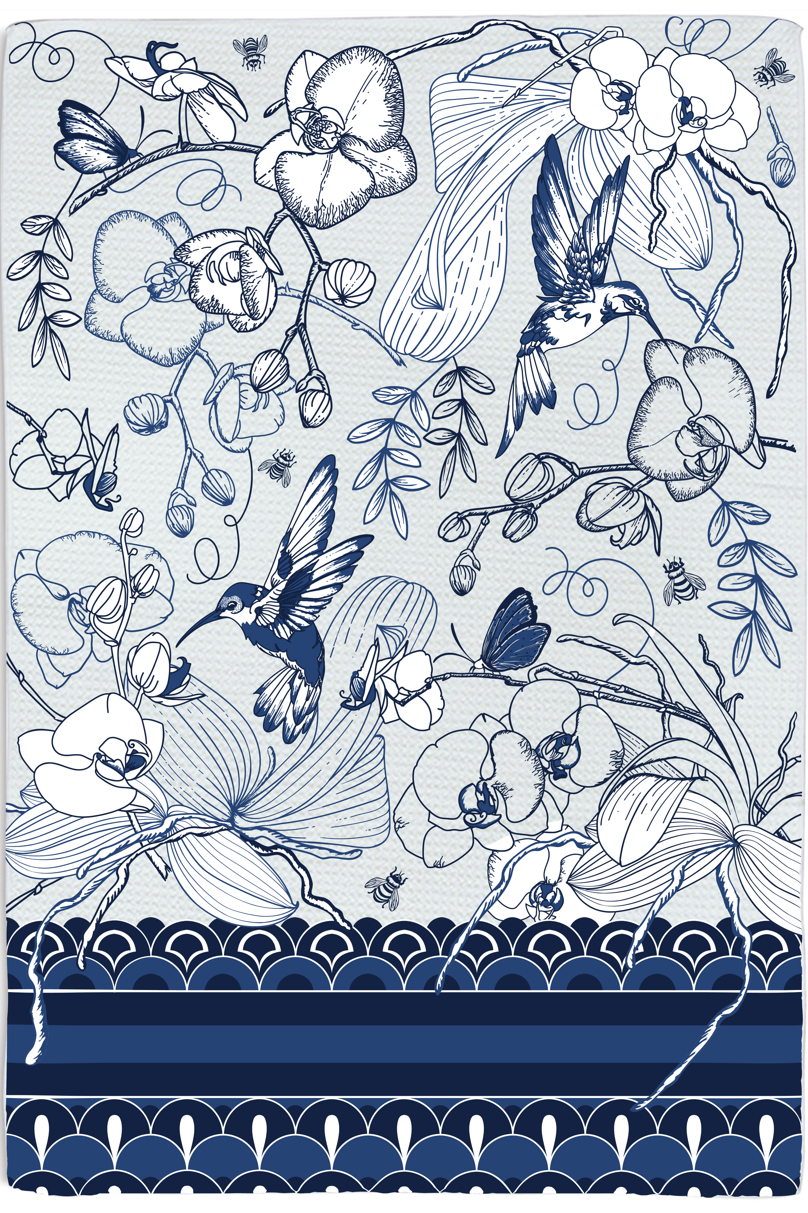 Orchid Garden Blue Tea Towel