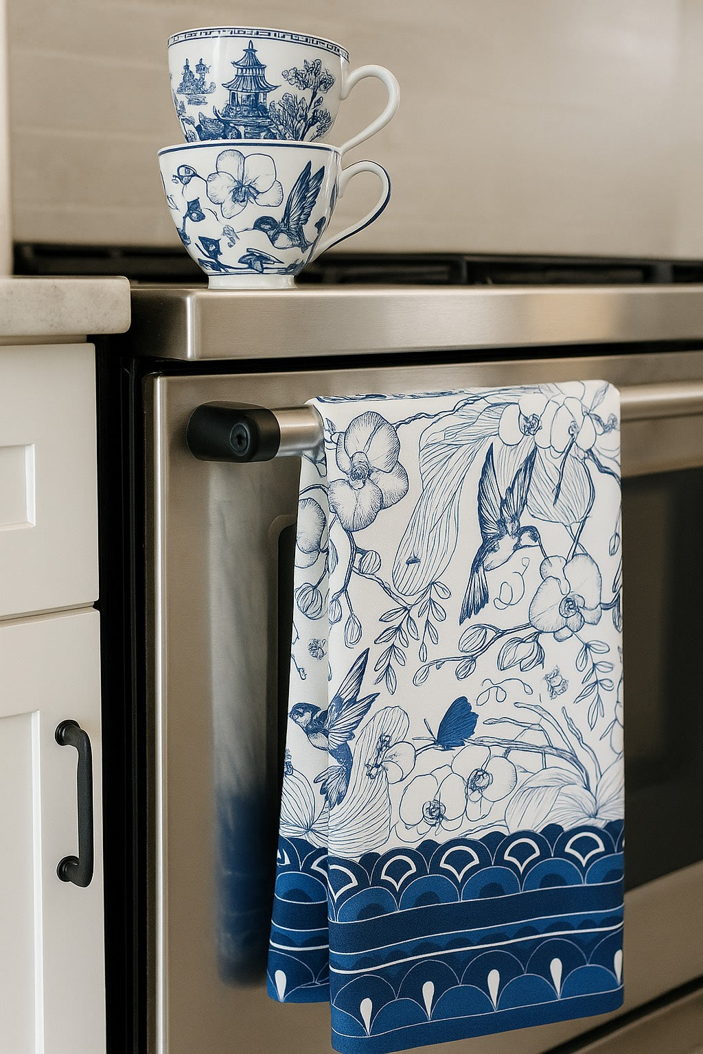 Orchid Garden Blue Tea Towel