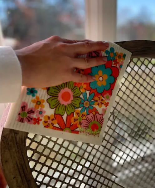 swedish dishcloth with retro floral design