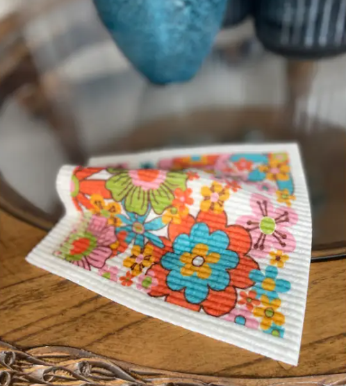 swedish dishcloth with retro floral design