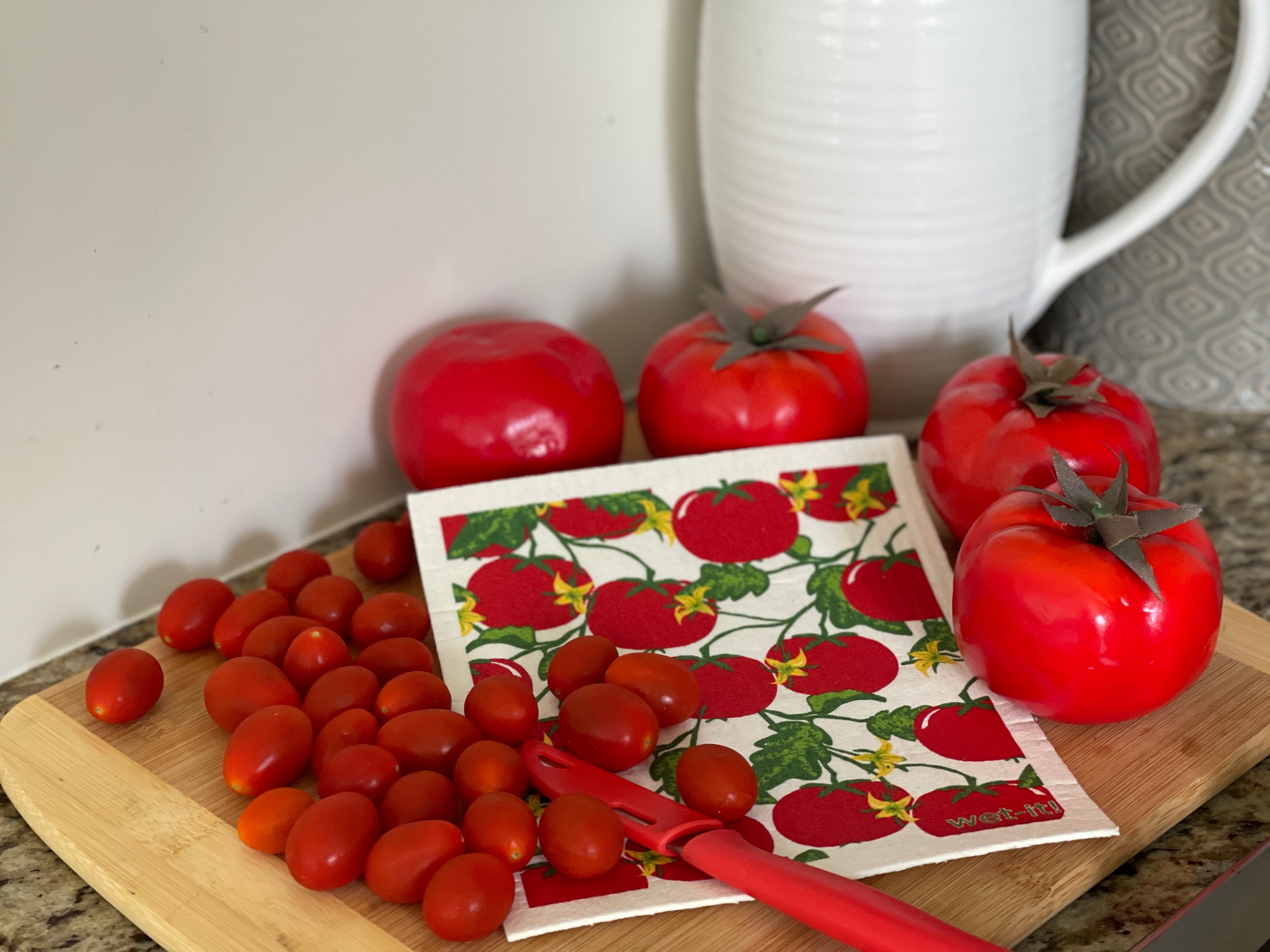 swedish dish cloth with tomato vine design