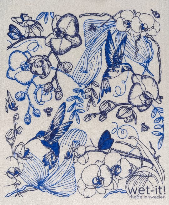 Swedish Cloth with Orchid Garden Blue Design