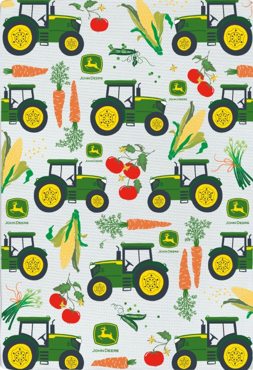 Microfiber tea towel with John Deere produce design