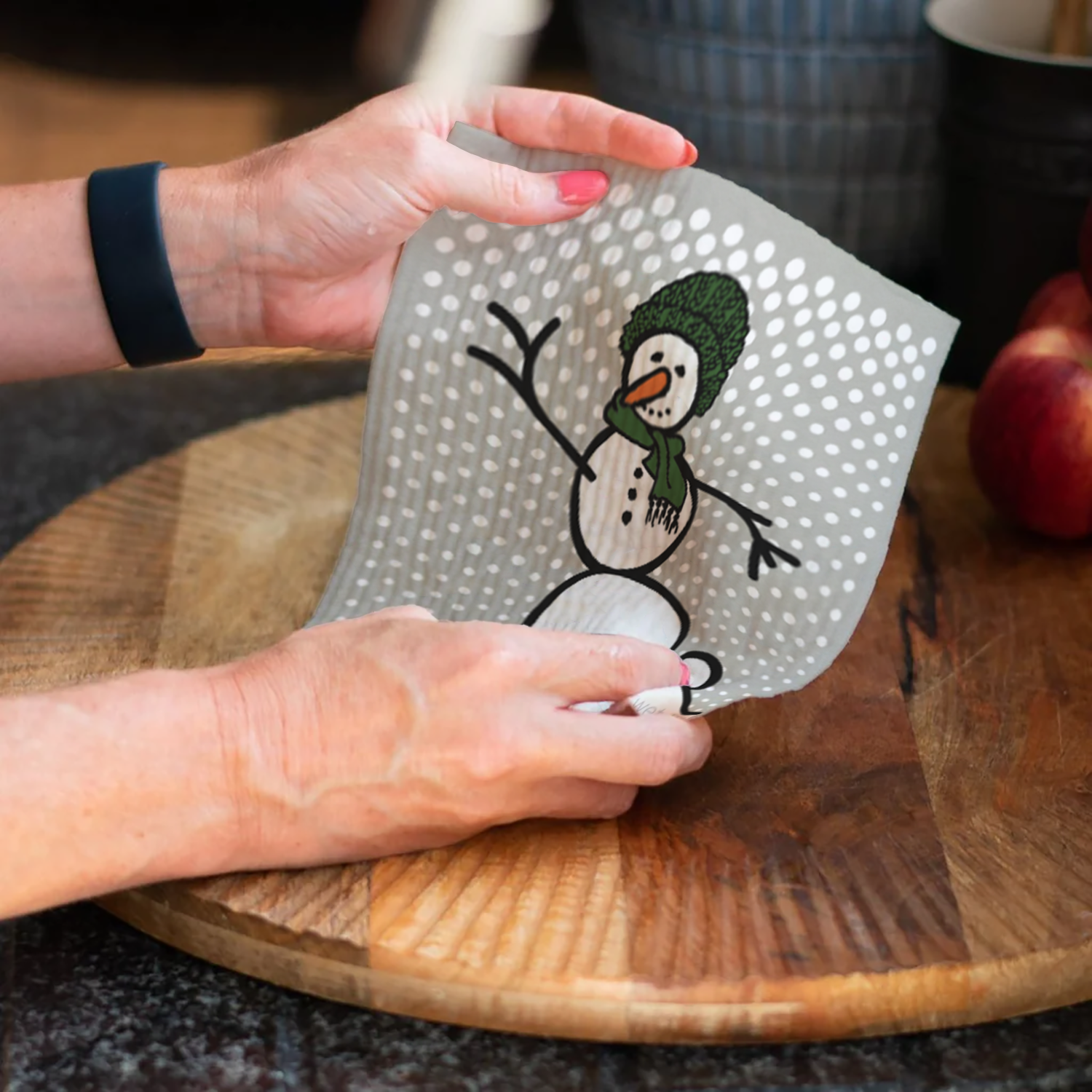 swedish dish cloth with snowman green  design