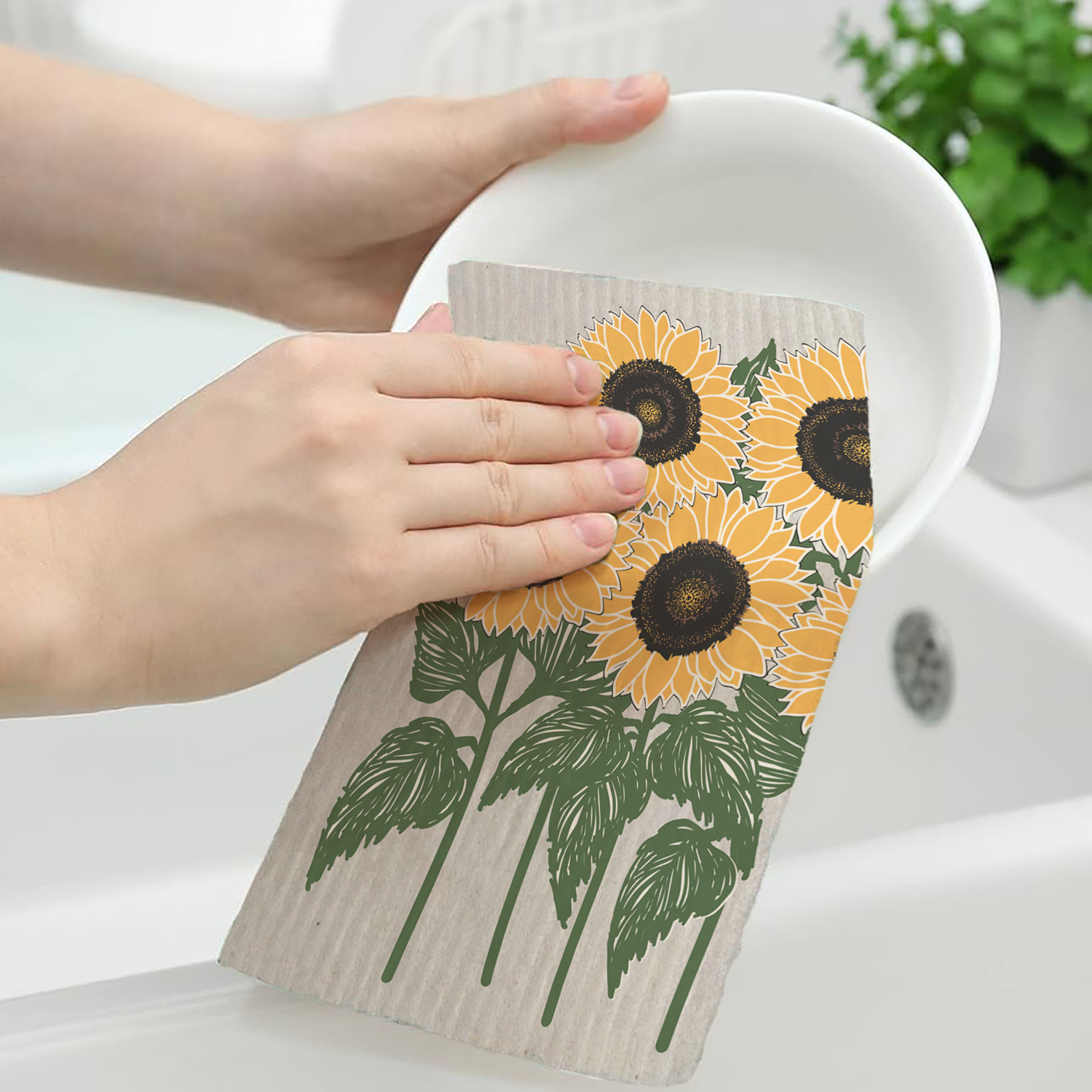 Swedish Cloth with Sunflower Field Design