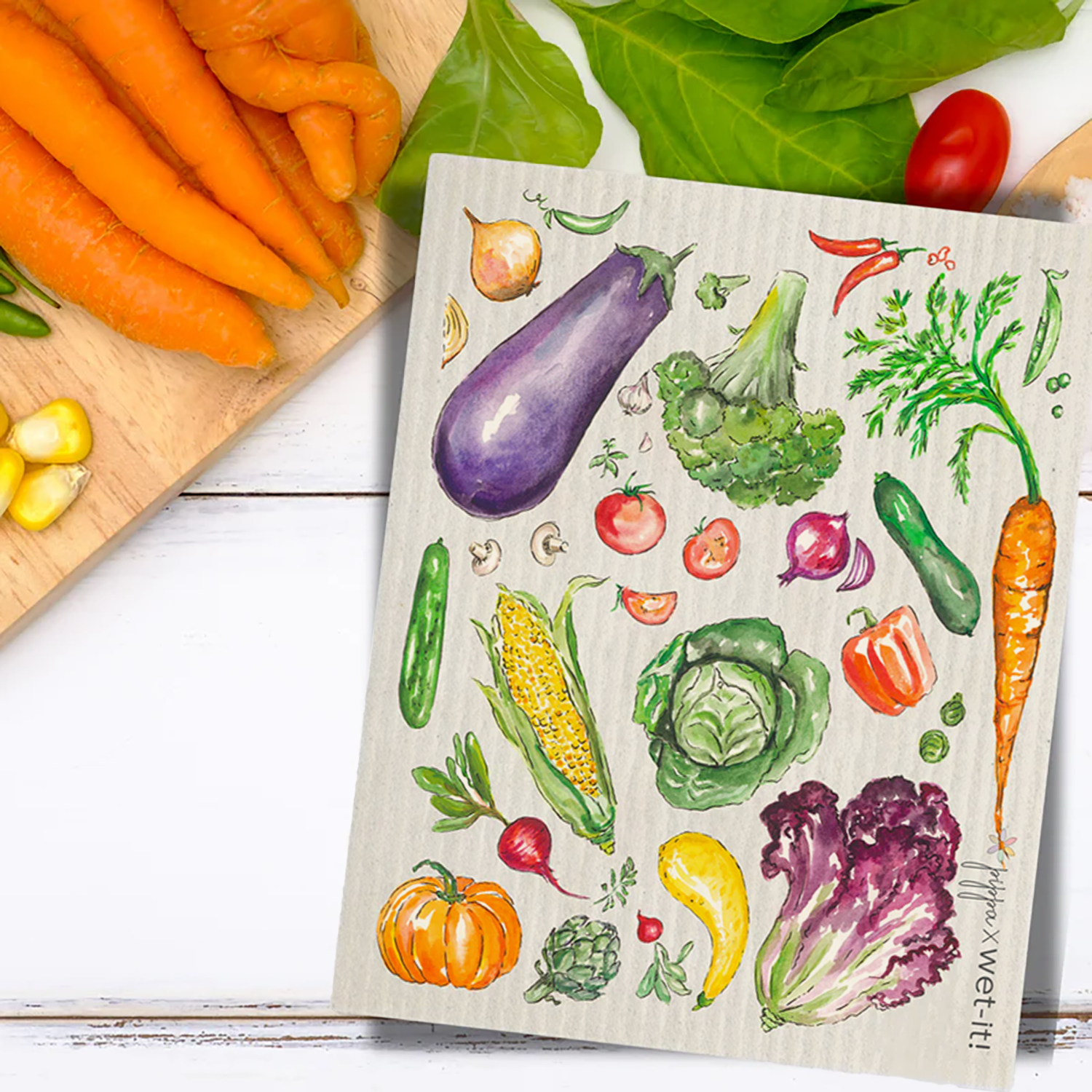 swedish dish cloth with verde veggie design