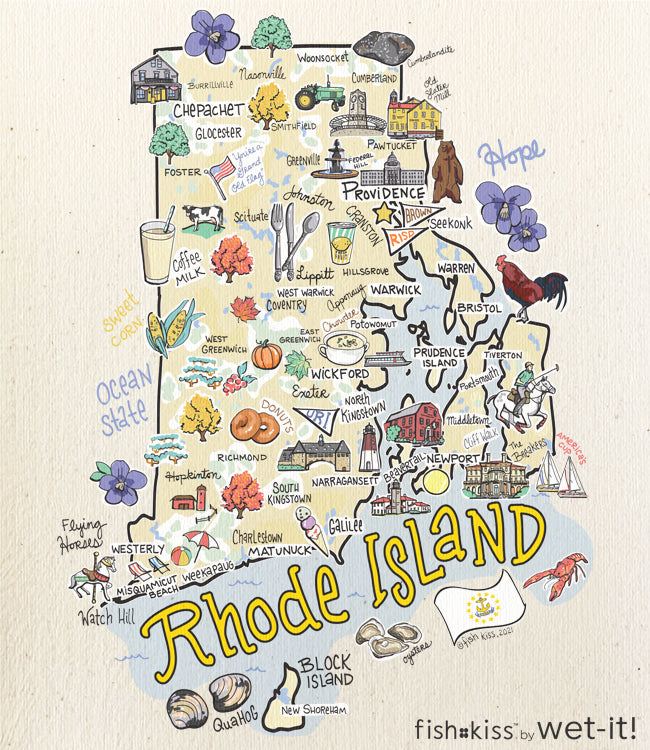 fish kiss sponge cloth with rhode island map