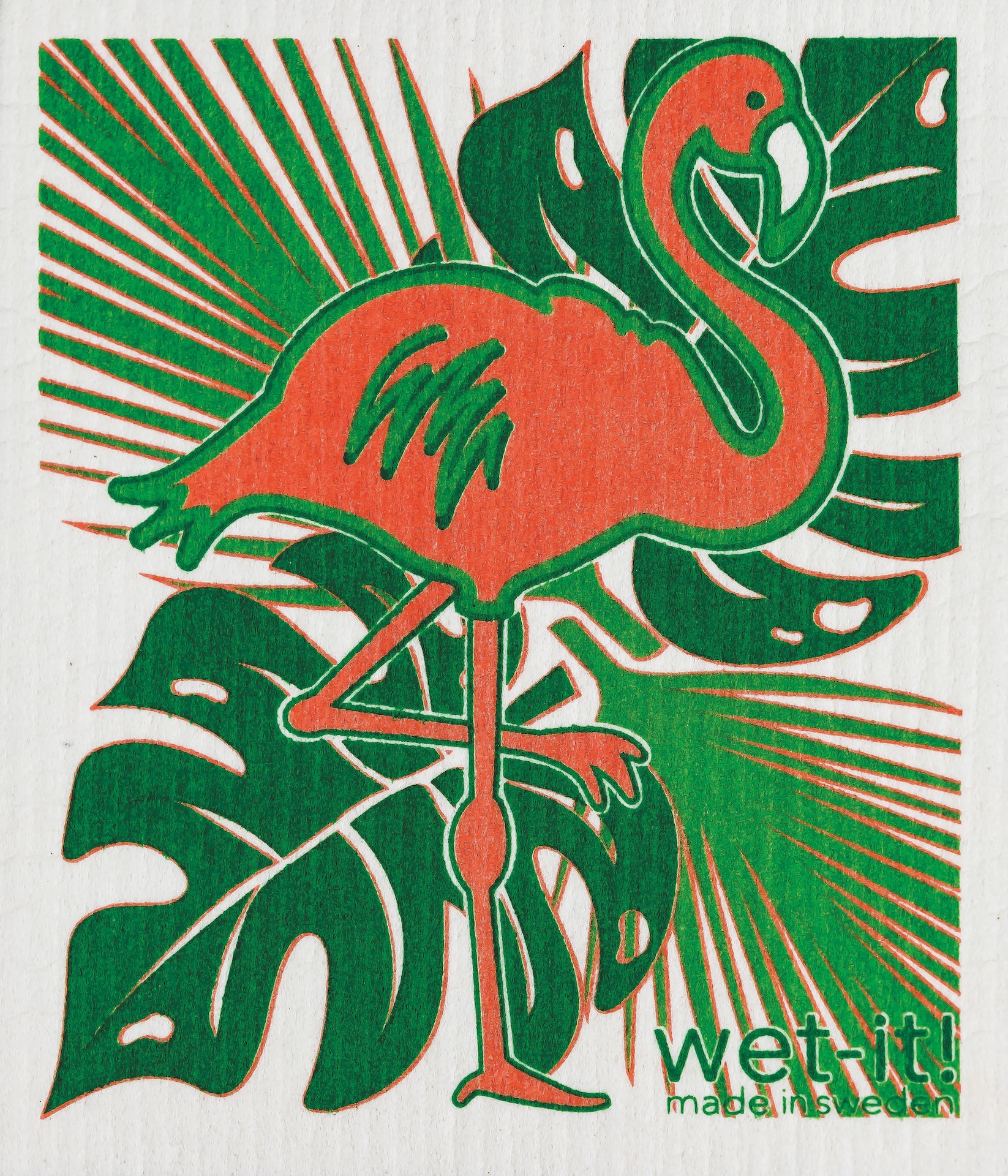 swedish dish cloth with flamingo design