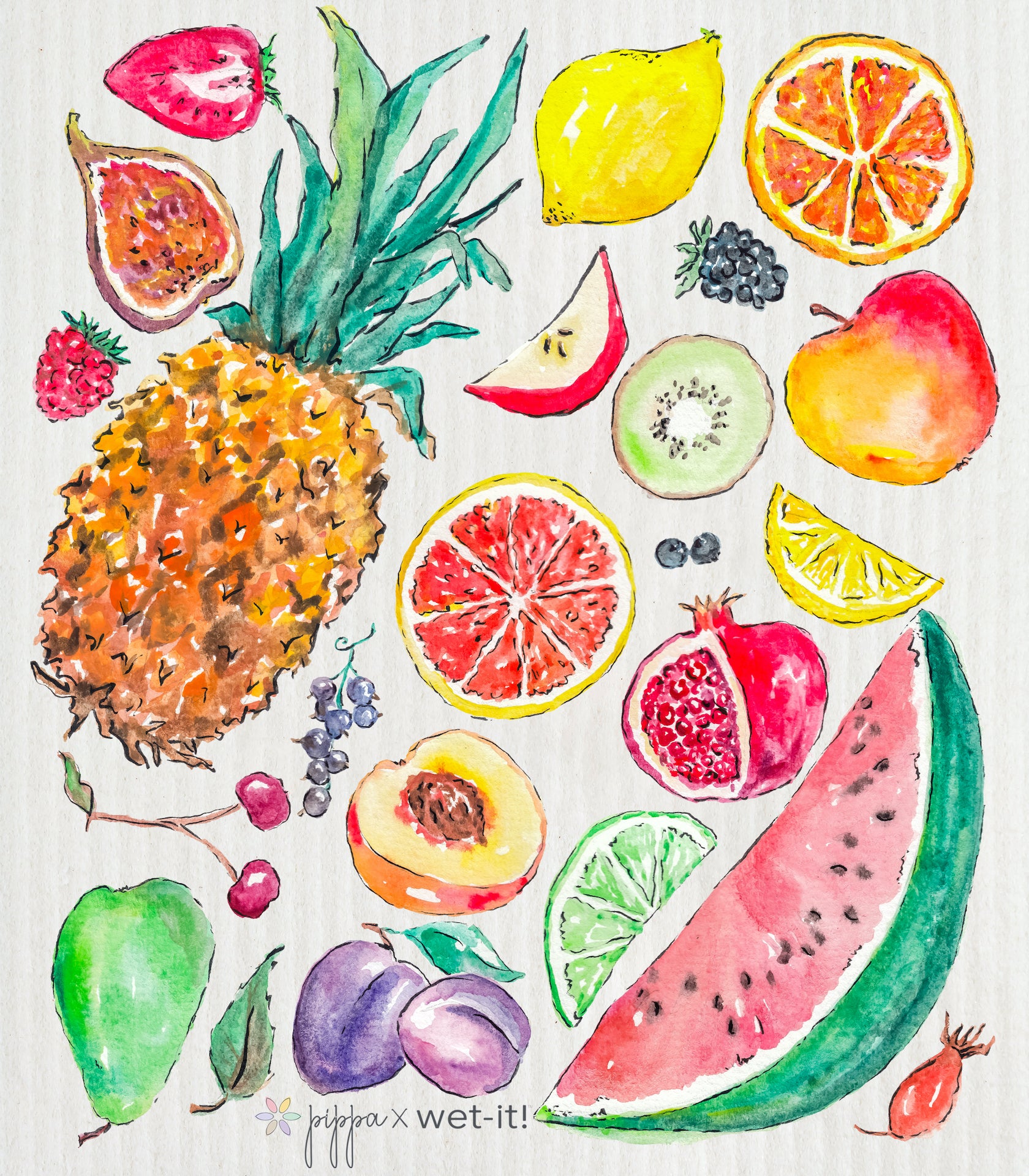 pippa tutti frutti design on a sponge cloth