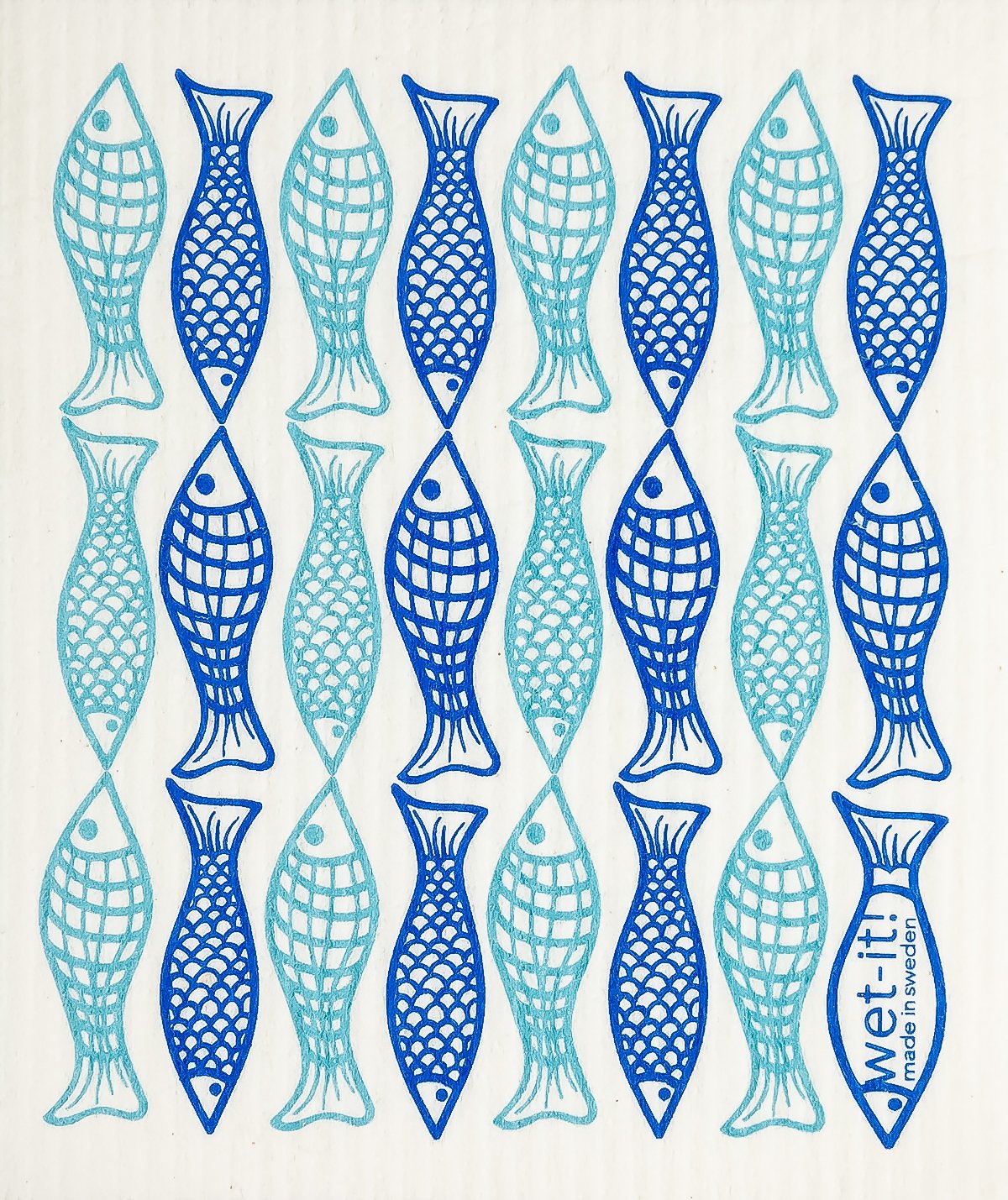swedish dish cloth with catch of the day blue design