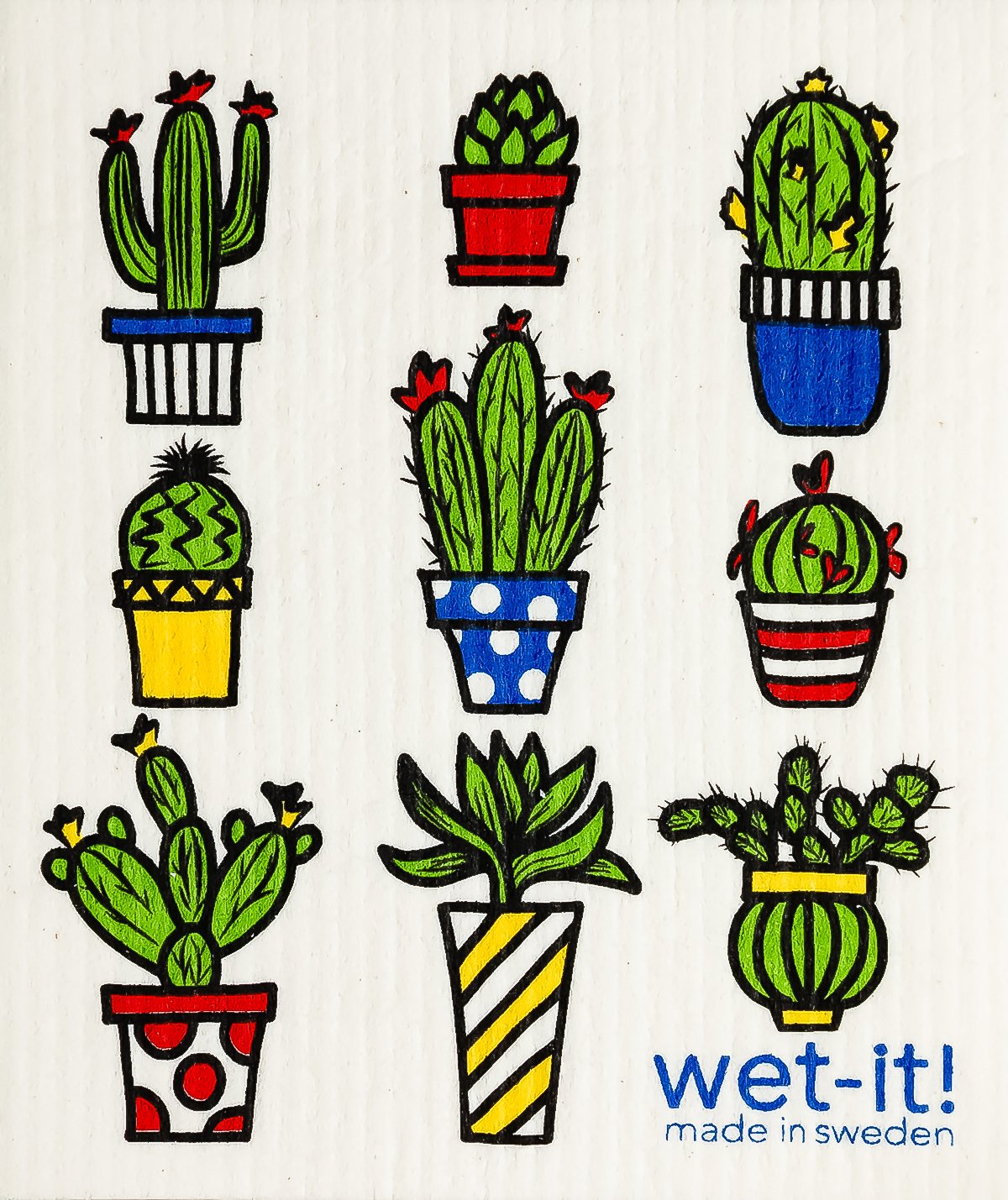 swedish dish cloth with cactus pots design