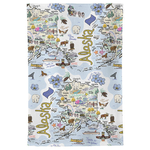 Fish kiss tea towel with Alaska Map design