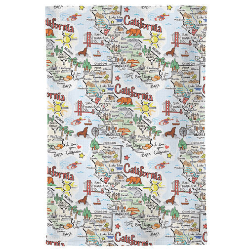 Fish kiss tea towel with California Map design